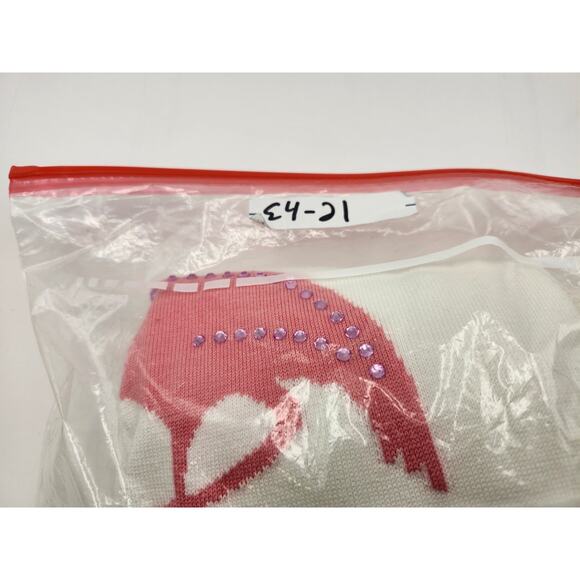 Belle Beach by Kim Gravel Flamingo Embellished Sweater Large White Short Sleeve - Picture 9 of 9